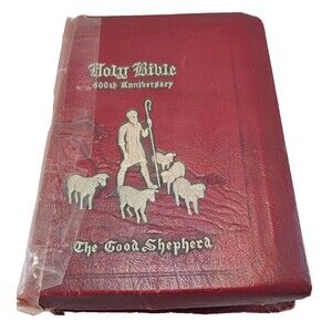 Vtg 1946 HOLY BIBLE 500TH ANNIVERSARY The Good Shepherd Edition Red Leinweber